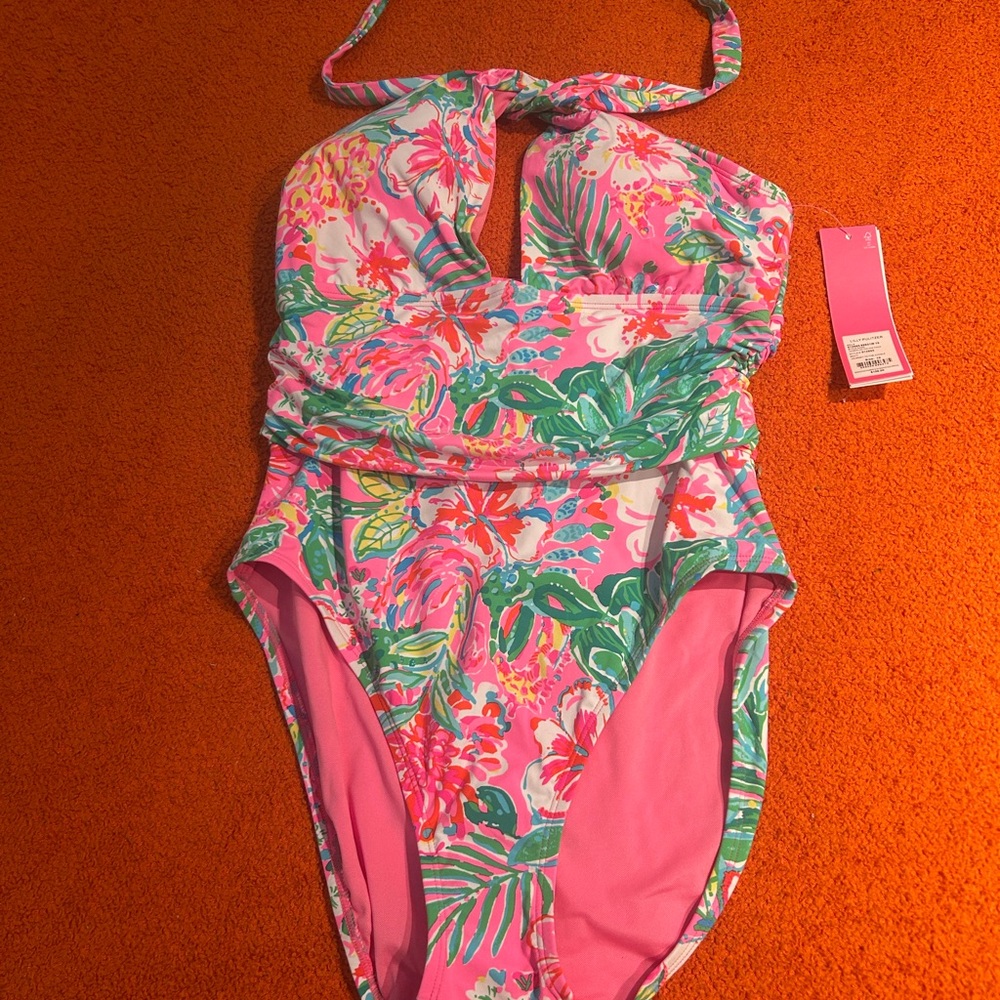 Lilly Pulitzer Pink and Green Tropical One Piece Swimsuit